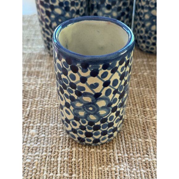 Hand Painted Blue Stoneware Set of 6 Cups - Picture 9 of 10